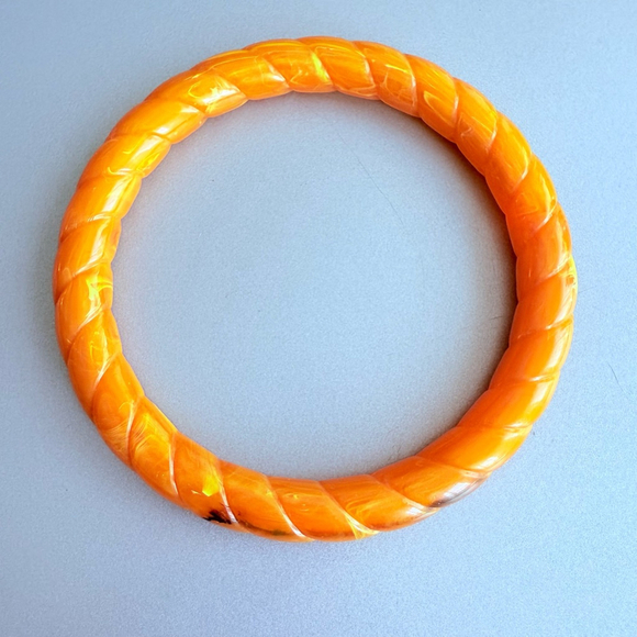 Bakelite Butterscotch Egg Yolk Amber Marble Rope Twist Bangle Bracelet Vintage - Picture 5 of 5